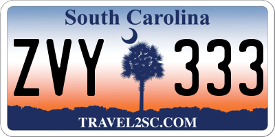 SC license plate ZVY333