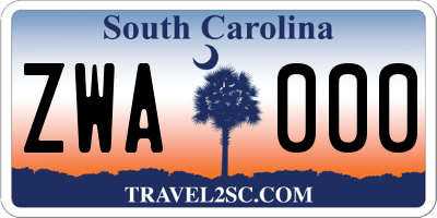 SC license plate ZWA000