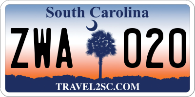 SC license plate ZWA020