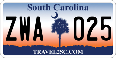 SC license plate ZWA025