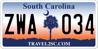 SC license plate ZWA034