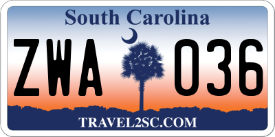 SC license plate ZWA036