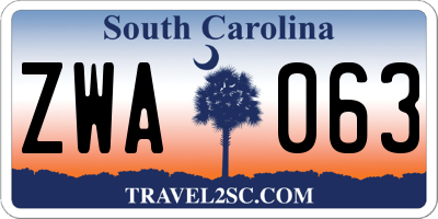 SC license plate ZWA063