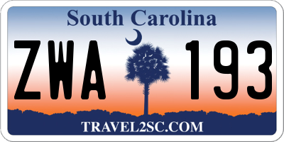 SC license plate ZWA193