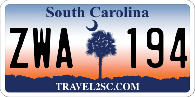 SC license plate ZWA194