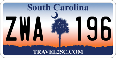SC license plate ZWA196