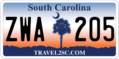 SC license plate ZWA205