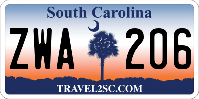 SC license plate ZWA206