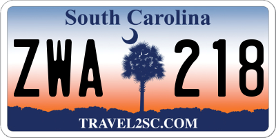 SC license plate ZWA218