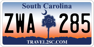 SC license plate ZWA285