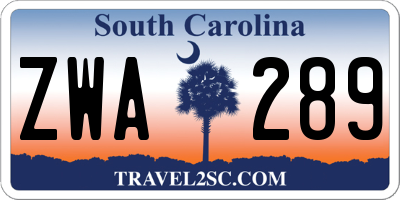SC license plate ZWA289