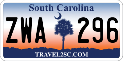 SC license plate ZWA296
