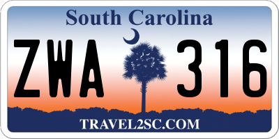 SC license plate ZWA316