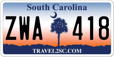 SC license plate ZWA418