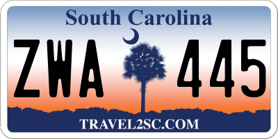 SC license plate ZWA445