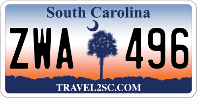 SC license plate ZWA496