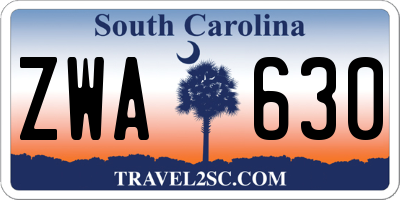 SC license plate ZWA630