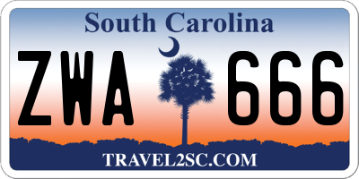 SC license plate ZWA666