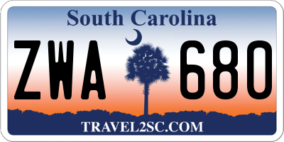 SC license plate ZWA680