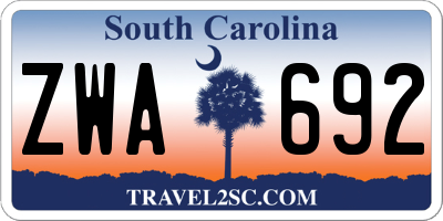 SC license plate ZWA692