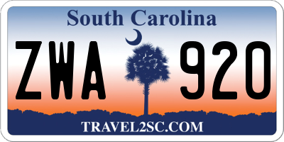 SC license plate ZWA920