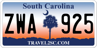 SC license plate ZWA925