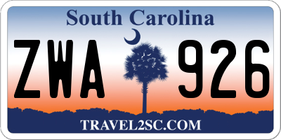 SC license plate ZWA926