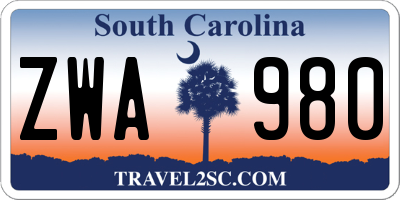 SC license plate ZWA980