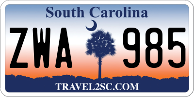 SC license plate ZWA985