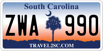 SC license plate ZWA990