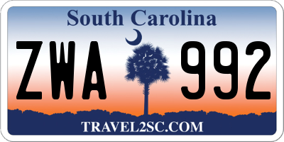 SC license plate ZWA992