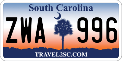 SC license plate ZWA996