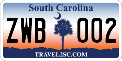 SC license plate ZWB002