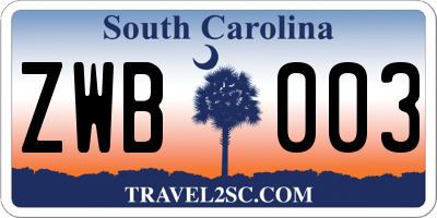 SC license plate ZWB003