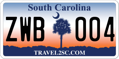 SC license plate ZWB004