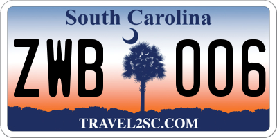 SC license plate ZWB006