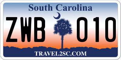 SC license plate ZWB010