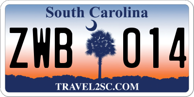 SC license plate ZWB014