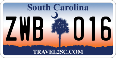 SC license plate ZWB016