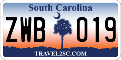 SC license plate ZWB019