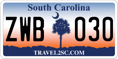 SC license plate ZWB030