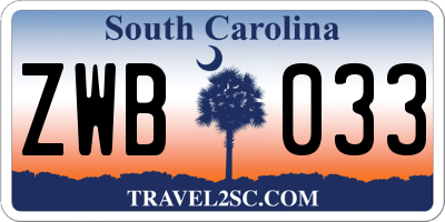 SC license plate ZWB033