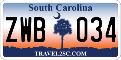 SC license plate ZWB034