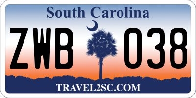 SC license plate ZWB038