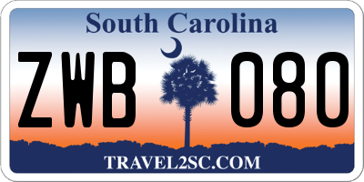 SC license plate ZWB080