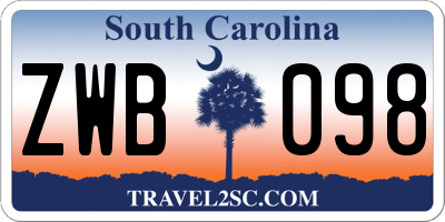 SC license plate ZWB098
