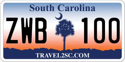 SC license plate ZWB100