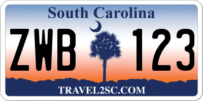 SC license plate ZWB123