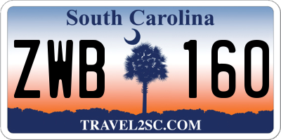 SC license plate ZWB160