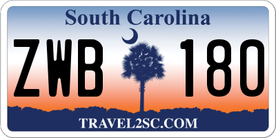 SC license plate ZWB180